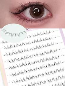 80片猫咪主题单簇自然垂坠假睫毛，分段透明睫毛杆，逼真漫画风格 - B - 查看 7