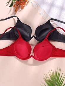 2pcs/Set Girls' Front-Open Bra, Thick Padding, Strong Support, Comfortable & Stylish Back Design, Suitable For 13-16 Years Old - Multicolor - View 2