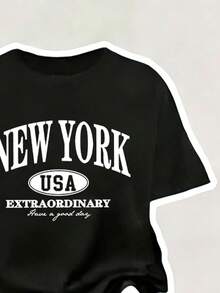 Tween Girls' Letter Graphic Print Short Sleeve T-Shirt And Flare Pants Casual Outfit - Black - View 6