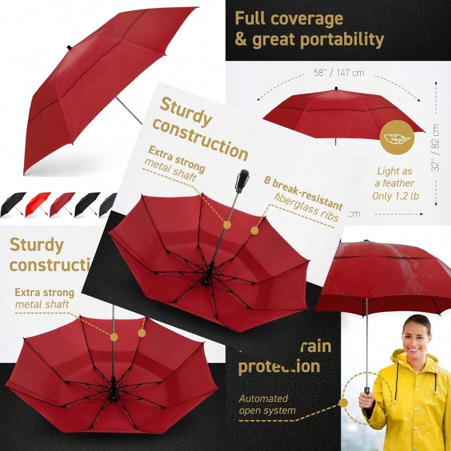 Folding Golf Umbrella - Burgundy - View 1