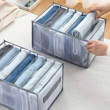 2pcs Transparent 7-Grid Fabric Drawer Organizer With Handle – Washable Nylon Storage Box For Jeans, T-Shirts, And Clothes – Foldable Closet Divider For Efficient Wardrobe Organization, Foldable Organizer | Transparent Design | Lightweight Organizer, Clothes Organizer Storage - 大號7格帶手提帶 - 查看 8
