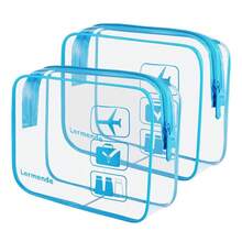 Lermende 2pcs Clear Toiletry Bag TSA Approved Travel Bag,Carry On For Travel,Airport Airline Accessories Compliant Bag,Quart Sized Makeup Cosmetic Bag Women Men (Blue, 2 Pack) - 藍色 - 查看 2