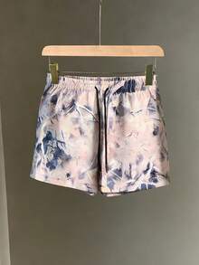 女款夏季枝條印花短褲，休閒舒適戶外運動服，彈性腰帶，輕量快乾面料，適合旅行 - 淺粉色 - 查看 2