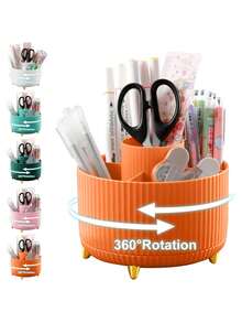 360° Rotating 5-Slot Desktop Organizer & Accessories Holder, Cute Pen Cup, Suitable For Office, School, Home (White) - Multicolor - View 10