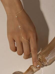 1Pc 925 Sterling Heart Cross Elegant Finger Ring Bracelet Unique Design Suitable For Women's Daily Wear Party Gathering Fine Jewelry Valentine's Day