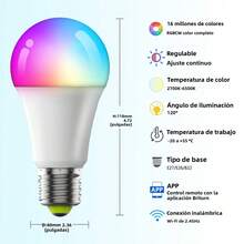 Foco LED inteligente WiFi de 9W RGB+CCT con cambio de color y regulación de brillo, compatible con Alexa / Asistente , base E26, control remoto por APP móvil - 1 pieza - Ver 7