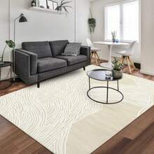 Modern Area Rug Washable Rug Contemporary Stripes Bedroom Carpet Soft Indoor Area Rugs For Living Room Low Pile Foldable Thin Rug Lightweight Aesthetic Rug Accent Floor Carpet, Beige - Beige - View 2