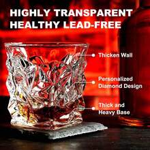 Whiskey Stones Gift Set - Whiskey Glass Set Of 2 - Granite Chilling Whiskey Rocks - Scotch Bourbon Box Set -Father's Day Birthday Gifts For Men Drinking Gift For Dad Him Husband Party Holiday Present LQ02W - Kính đính kim cương + Đá tròn - Xem 3