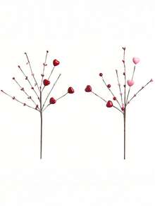 5pcs Artificial Pink & Red Heart-Shaped Berry Stem Decor, Suitable For Valentine's Day Decoration, Living Room Bedroom Ornament, Birthday, Party Celebration, Holiday Gift - Multicolor - View 8