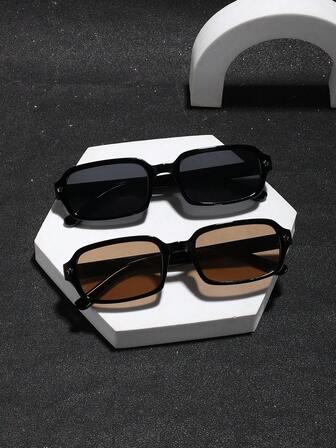 2 PCS Men's Rectangle Fashion Glasses Polycarbonate Frame Classic Colors Casual Style For Beach Party With Glasses Box