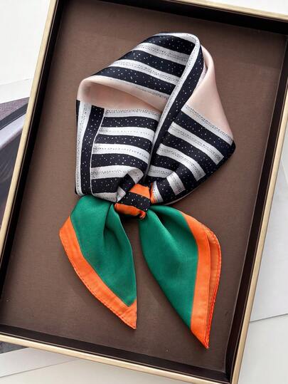 1条女士佩斯利印花方巾，多功能方形真丝围巾，可作头巾、颈巾、装饰品，适合日常使用