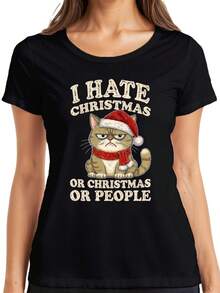 HATCHRISTMAOCHRISTMAOPEOPLlustigkatzsarkastiscDameT-Shirt - Black - View 1