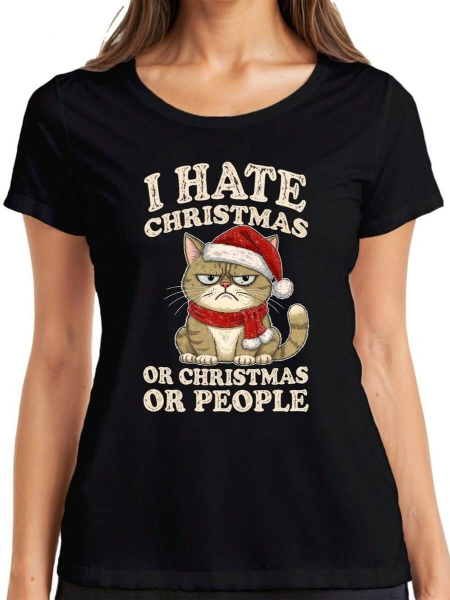 HATCHRISTMAOCHRISTMAOPEOPLlustigkatzsarkastiscDameT-Shirt - Black - View 1