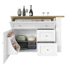 Extendable Bar Table With Storage (138-204*39*105cm), Kitchen Cabinet, Sideboard With Snack Shelf, Telescopic Bar Table, Standing Table, Bistro Table, High Table, Kitchen Island, White - White - View 7