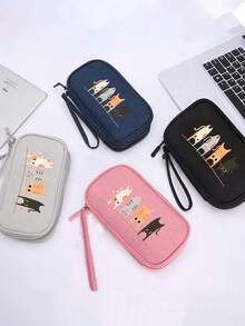 可爱猫咪图案收纳包，多功能储物袋，涤纶便携式线缆整理包，便携式数码收纳包，小巧旅行科技配件包，多隔层设计，可收纳线缆、充电器、耳机、手机及小物件，旅行必备，适合出差、情人节、母亲节等场合。 - 彩色 - 查看 3