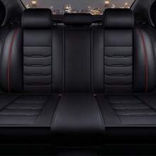 Stylish Black & Red Contrast Faux Leather Red-Stitched 5-Seater Full Coverage Car Seat Covers - Universal Fit Auto Seat Protectors - 五座黑紅色 - 查看 2