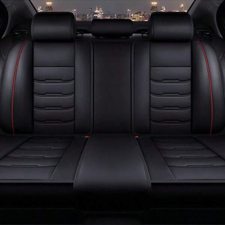 Stylish Black & Red Contrast Faux Leather Red-Stitched 5-Seater Full Coverage Car Seat Covers - Universal Fit Auto Seat Protectors - Năm màu đen và đỏ - Xem 2