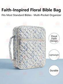 Bible Cover For Women, Large Quilted Case With Handle, Durable Bag And Carrying Case For Girls, Study Supplies Accessories, Christian Gift For Women, Bible Cover Soft Zippered Carrying Case For Men Women Church Bag Book Holder Religious Gift - 彩色 - 查看 1