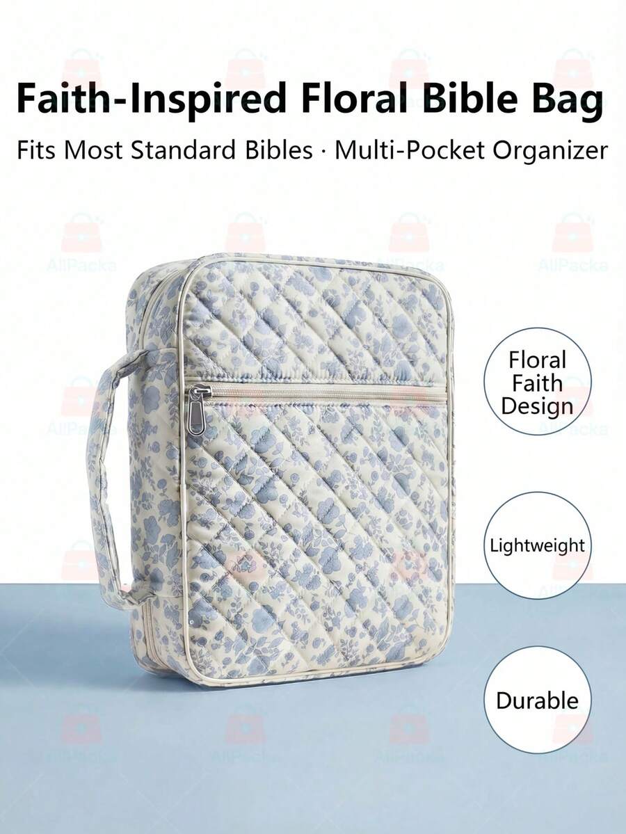 Bible Cover For Women, Large Quilted Case With Handle, Durable Bag And Carrying Case For Girls, Study Supplies Accessories, Christian Gift For Women, Bible Cover Soft Zippered Carrying Case For Men Women Church Bag Book Holder Religious Gift - 彩色 - 查看 1