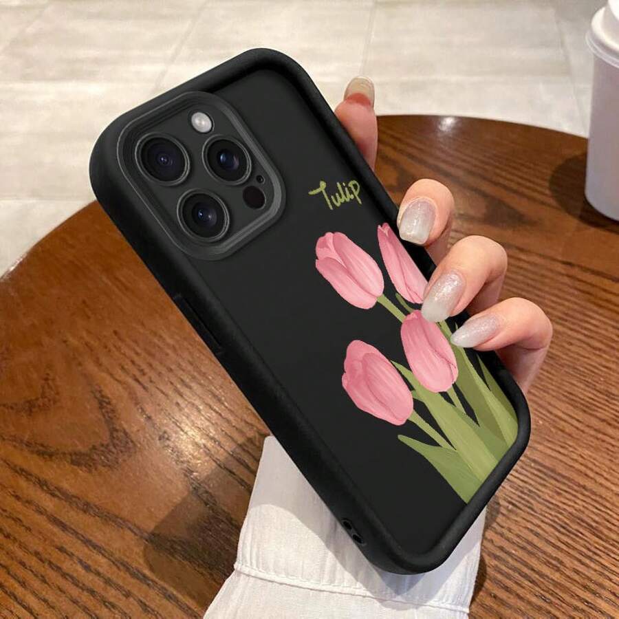Fundas para teléfono móvil con patrón de tulipanes adecuadas para iphone 11/12/13/14/15/16/17 Pro max - Negro - Ver 1