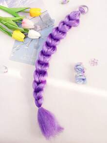 Fluffy Purple Heart-Shaped Braided Wig, Cute Sweet Shiny Fiber Braided Wig, Versatile Braided Wig Hair Scrunchie, Spring/Summer - Purple - View 10