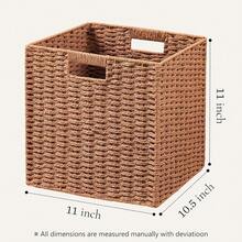 UBBCARE 2 Pack Wicker Basket, 11L*11H*10.5W Inch Woven Paper Rope Storage Baskets For Shelves, Foldable Cube Storage Bin With Handle, Storage Basket For Organizing & Decor, Caramel - 焦糖 - 查看 3