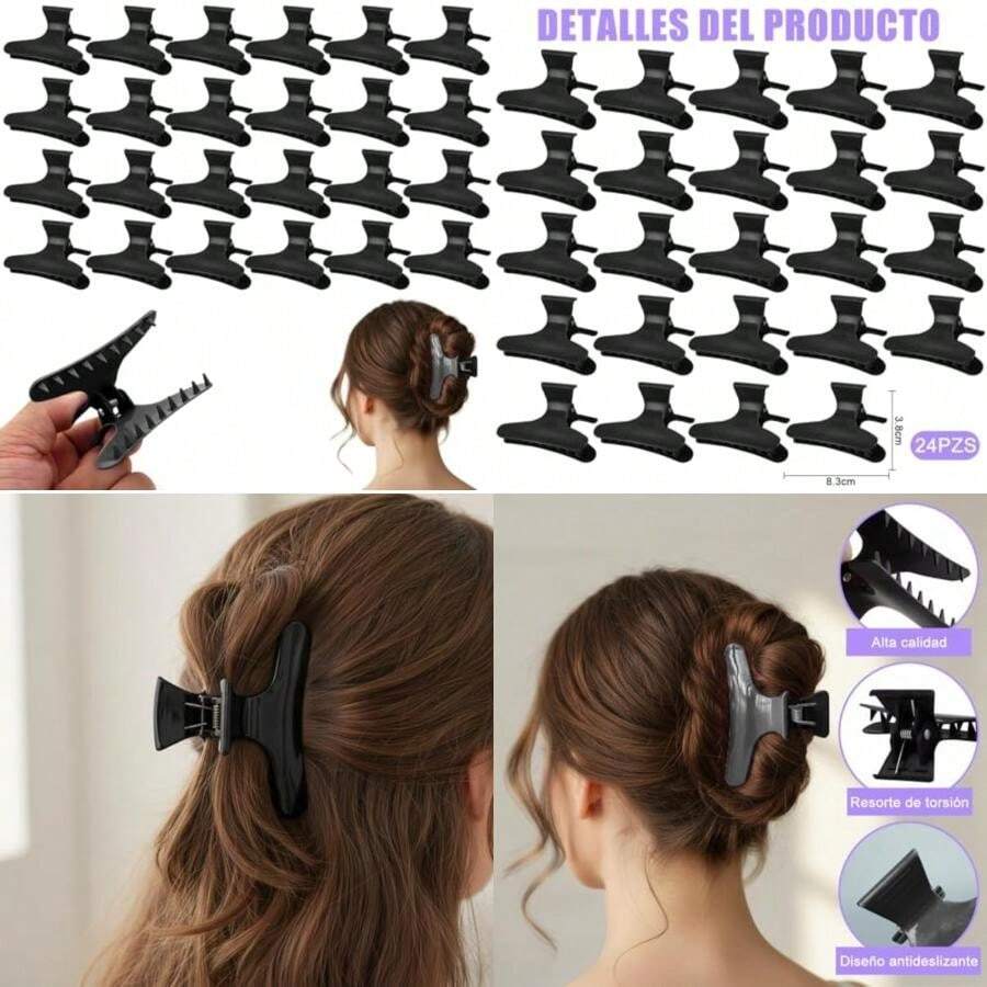 24pzs Pinzas para el Cabello, Pinza Grande para el Cabello de Mujer, Hair Clips con Resorte Fuer, Antideslizantes,para Cabello Fino, Grueso y Rizado ()(Negro) - Multicolor - Ver 1