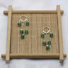 1 par de pendientes elegantes con borlas y gemas verdes, adecuados para uso diario y ocasiones especiales - Verde - Ver 5