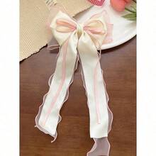 1pc Beige Mesh Hair Clip With Heart Print, Large Bowknot And Spring Clip, Elegant And Gentle Hair Accessory Hair Bow For Spring Valentine's Day, School Stuff, College, Bows, Cute, Hair Accerssories - Nhiều màu-4 - Xem 6