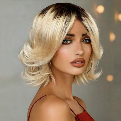 Tóc giả ombre 1B613 dành cho nữ, kiểu sóng, dài 12 inch, làm bằng máy hoàn toàn, tóc Remy, tóc ngắn, thích hợp cho sử dụng hàng ngày và dự tiệc.