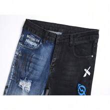 Jeans Slim Fit Elásticos Trendy para Hombres - Estilo High Street, Rasgados y Estampado Digital, Skinny Fit, Duraderos y Casuales - Azul - Ver 9