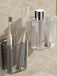 1pc Bathroom Shelf, Simple Design Toothbrush Holder, Toothpaste Dispenser, Wall Mounted Bathroom Organizer, Suitable For Bathroom And Kitchen, Ideal For Back To School, Holidays, Gifts, Mother's Day, Father's Day - Multicolor - View 3