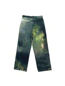 2025 Nuevos Jeans de Otoño Invierno para Hombre, Impresión de Calle, Patrón de Impresión Digital 3D, Salpicaduras de Tinta, Tie Dye, Pantalones de Mezclilla de Pierna Recta, Moda Casual - Azul lavado medio - Ver 2