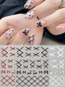Hình dán móng tay 5D họa tiết nơ đỏ chuyển sắc, thiết kế bướm rỗng kẻ sọc caro - Màu đen/trắng/nâu/hồng/vàng, phù hợp cho phong cách trang trí móng tay DIY thanh lịch Y2K cho đám cưới. - Nhiều màu - Xem 9