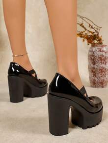 新款女士厚底交叉绑带鞋，朋克风时尚，适合派对、宴会、日常通勤等场合，百搭 - 黑色 - 查看 5