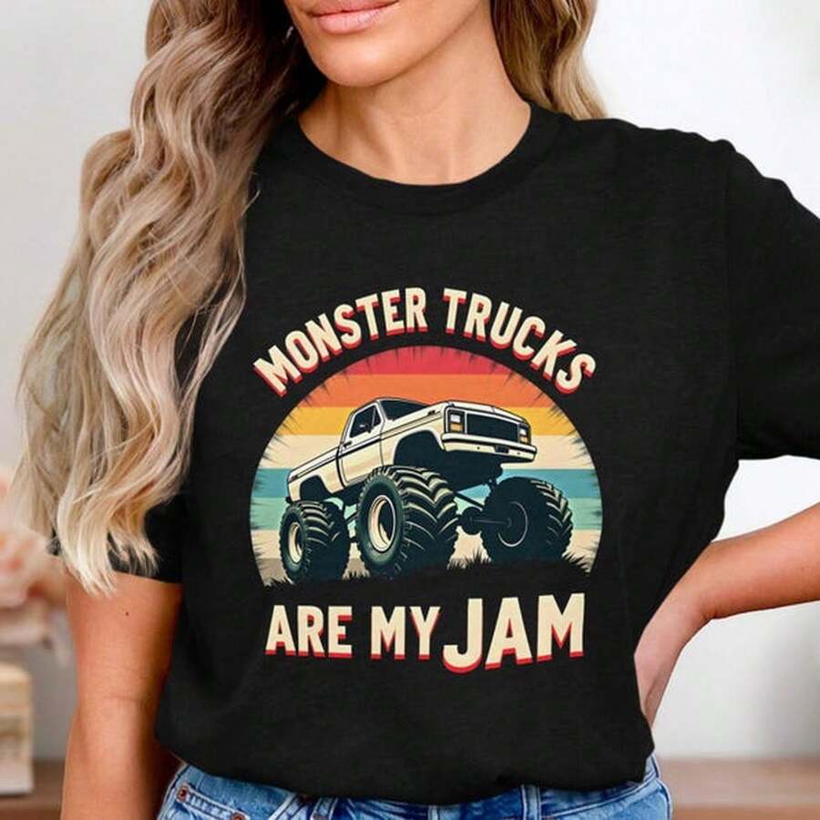 Monster TruC1KS Are My Jam T-S1Hirt, R Monster Truck S1Hirt, Off Road Truck Lover T1EE, Big Tire Truck Graphic T1EE, Mud B1Og Racing S1Hirt220G Heavyweight 100% Cotton Unisex T-Shirt.Spring & Summer & Fall Clothes For Women & Men. I For Daily Commutes, Outdoor Work, Gym Sessions,Festival, Or Laid-Back Weekends, This Offers A Structured Fit And Soft Feel. Whether Layered In Fall Or Worn Solo In Summer, It's Your All-Season Go-To For Comfort And Reliability. - Black - View 1