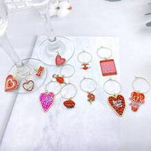 12个情人节葡萄酒杯标签，粉色葡萄酒杯吊坠，葡萄酒杯吊坠，葡萄酒标签，情人节心形饮品吊坠，钻石戒指玻璃标签，鸡尾酒香槟婚礼派对装饰标签 - 彩色 - 查看 5