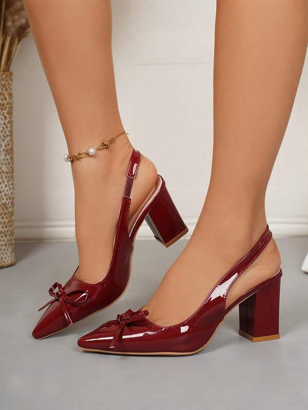 Bowknot Thick Heel Pointed Toe Pumps Suitable For Teenage And High School Students
