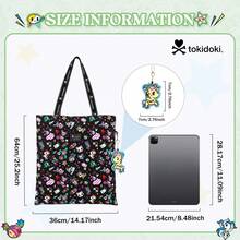 Official Tokidoki Canvas Tote Bag With Unicorno Keychain Cute Shoulder Bag Purses For Women Shopper Bag Handbag Travel Purse Charm - 黑色 - 查看 2