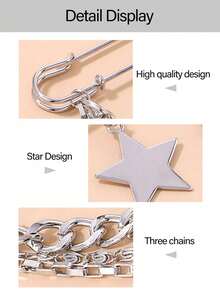 1PC Hip Hop Style Star Tassel Pendant Safety Pin,Safety Pin Brooch With Hanging Chains Charms Decorative Punk Goth Collar Brooches Pin For Sweater Dress Skirt Tie Pins - Silver - View 5