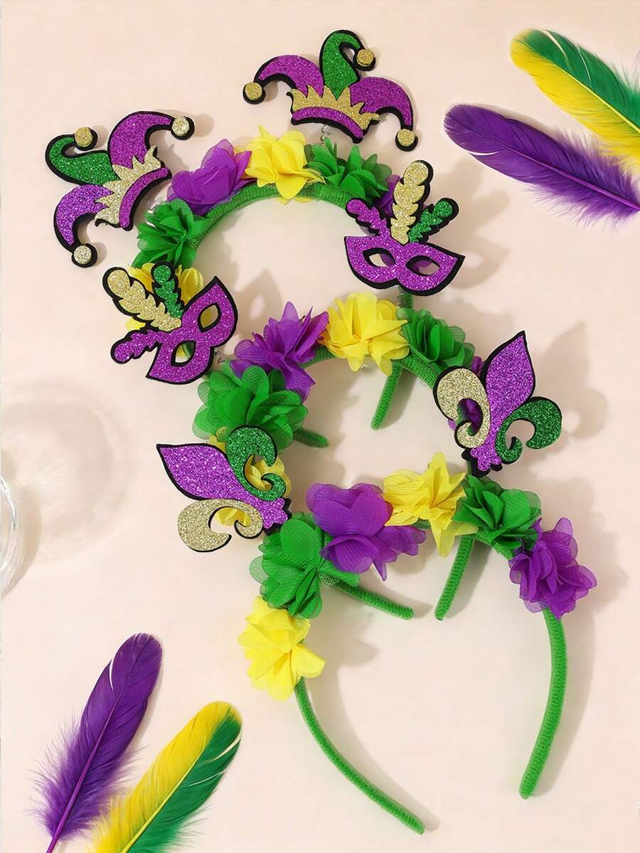 1 chiếc băng đô cài tóc lấp lánh vui nhộn cho bé gái và thanh thiếu niên, màu vàng/xanh lá cây/tím, họa tiết hoa, phụ kiện tóc lễ hội. - Nhiều màu - Xem 1