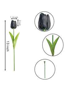 5支浪漫高级仿真花卉摆件，逼真触感郁金香丝绸花束，适用于婚礼、房间、家居、酒店、派对、活动、新年礼物、手持花艺摆件，可用于情人节、婚礼/家居/卧室/客厅/餐桌装饰/新娘捧花/户外花园等场合。 - 黑色 - 查看 3