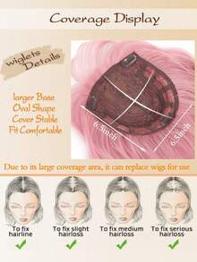 14英寸波浪卷发片，粉色，适合头发稀疏的女性，合成纤维夹式假发片，带刘海，增加发量。 - 粉色 - 查看 4