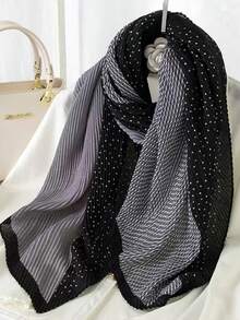 1pc New Pleated Polka Dot Print Color Block Casual Fashion Scarf Shawl Sunscreen Wrap, HEISE - Multicolor - View 1