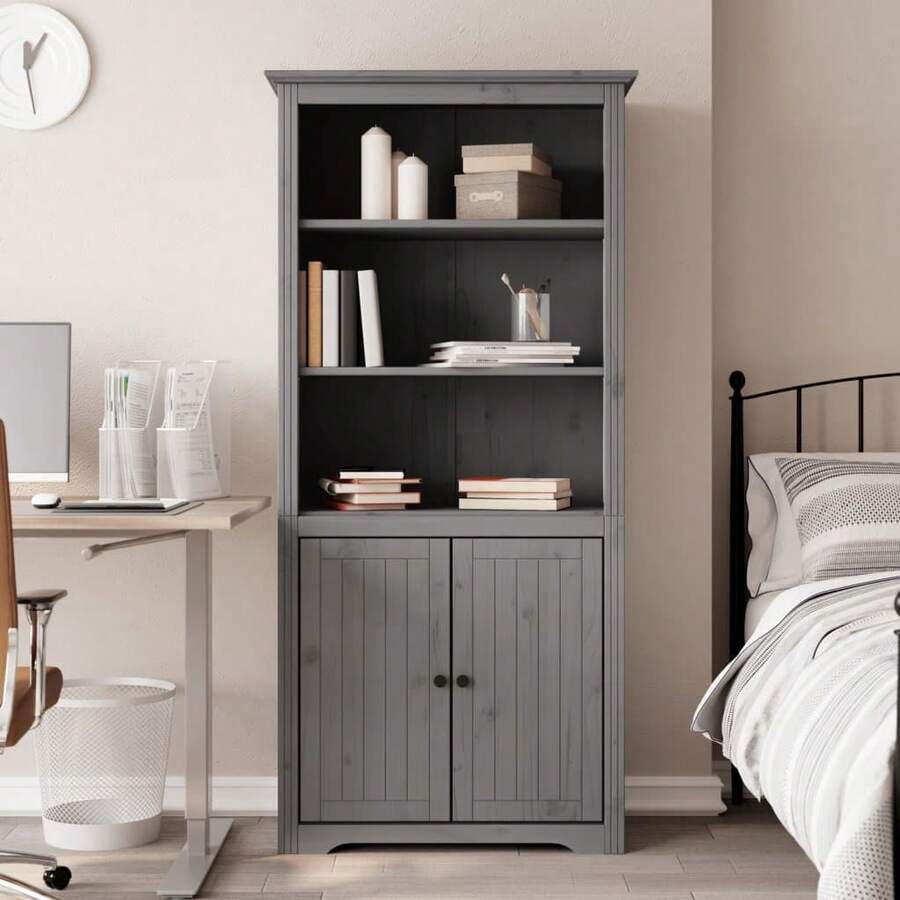 vidaXL Bibliothèque BODO gris 82x40x173 cm bois de pin massif - Gris - Voir 1