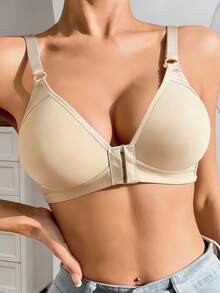 Lingerie pour femmes à fermeture frontale, rassemblant sans marques, sans anneau en acier, dos magnifique, soutien-gorge confortable et sexy - Nude - Voir 1