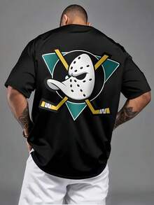 Men's Vintage Hockey Duck Logo T-Shirt - Retro Ice Hockey Design With Duck Emblem & Lettering, Short Sleeve Casual Tee For Sports Fans, Machine Washable Gift Apparel For Hockey Enthusiasts - màu đen - Xem 4