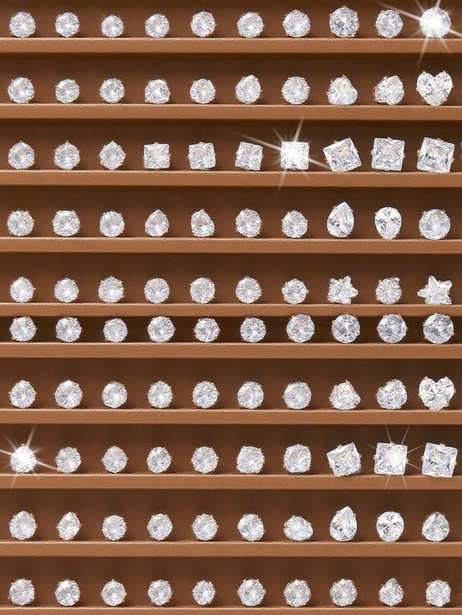 50颗耳钉套装，时尚休闲简约风格，适合日常佩戴、度假、约会、节日礼物、约会首饰、度假配饰、耳环、时尚耳钉、首饰、高品质耳环、小巧耳环、多件装耳环、首饰爱好者 - 銀色 - 查看 1