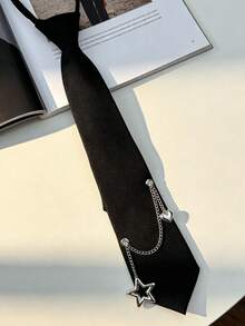 1pc Women's Solid Color Chain Heart & Star Tie, Fashion Minimalist Tie Accessory, Suitable For Pairing With Shirts, Ideal For Wearing And Gifting On Valentine's Day