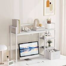 Desk Shelf With Drawer, 40 Inch Desk Hutch Computer Monitor, Desk Shelf Top Of Desk, Wooden Desktop Bookshelf Storage Rack Home Office Dorm - White - White - View 3